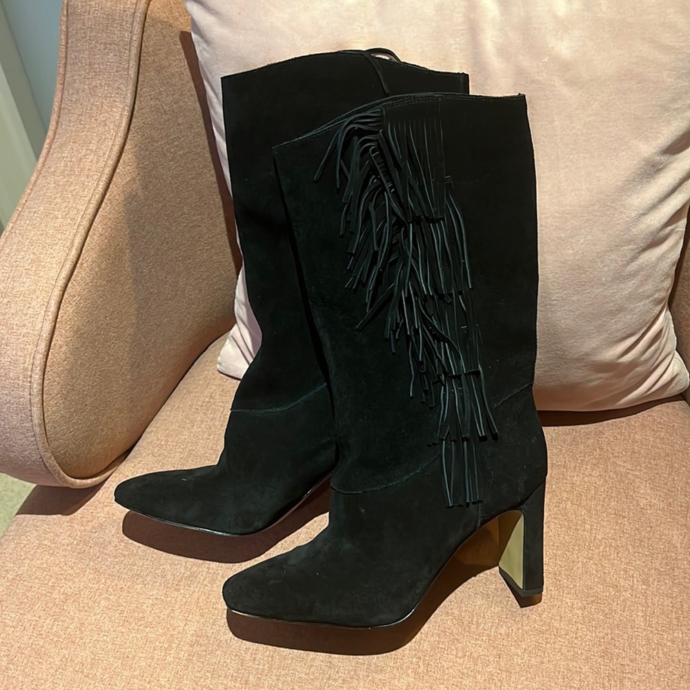 Black suede leather  boots.